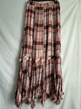 NWT Bohemian Free People Bordeaux Pink Siren Country Plaid Boho Maxi Skirt M
